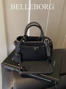 Túi xách nữ nhỏ gọn, họa tiết tương phản màu sắc đơn giản, đa năng, phong cách cổ điển, dễ dàng mang theo khi đi làm - màu đen - Xem 9