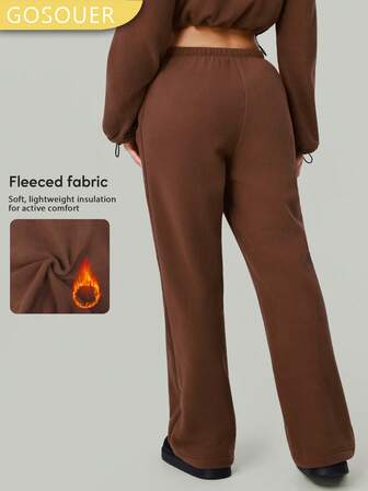 GOSOUER Women's Fleece Thermal Lined Thickened Outdoor Casual Sports Pants Loose Fit Straight Leg Drawstring Pockets Jogger Pants For Daily Wear Hiking Travel Running Fitness Workout