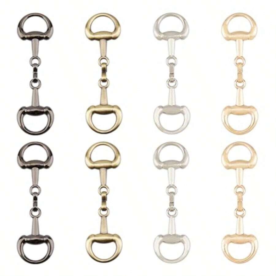 8Pcs 4 Colors Alloy D Ring Snaffle Bit Buckles Horse Bit Buckle Double Bit Buckle For DIY Snaffle Bit Horse Jewelry Loafer Shoes Decoration 72x21x6mm - MixedColor - View 1