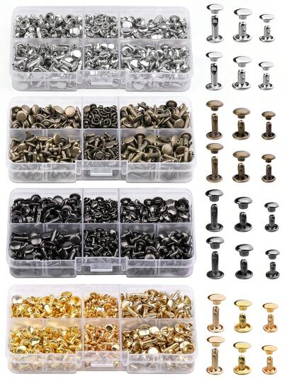 240 طقم من المسامير المزدوجة للجلد بثلاثة أحجام مختلفة لحرف الجلد DIY، ديكور أو إصلاح الحقائب والملابس والأحذية والأحزمة (صندوق عشوائي الحجم)