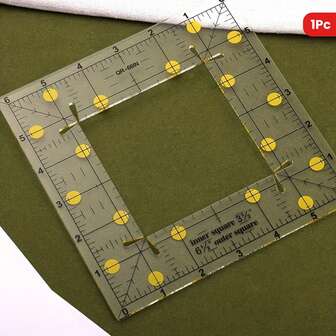 1pc Durable Acrylic Square Ruler, With Patchwork Design And Hollow Center, Bright Yellow/Light Grey - Ideal For Cutting And Sewing Projects, Easy To Read Markings