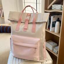 Sac à dos minimaliste en polyester pour femme, grande capacité, sac de voyage décontracté, sac à dos pour ordinateur portable, sac à dos scolaire léger - Kaki - Voir 8