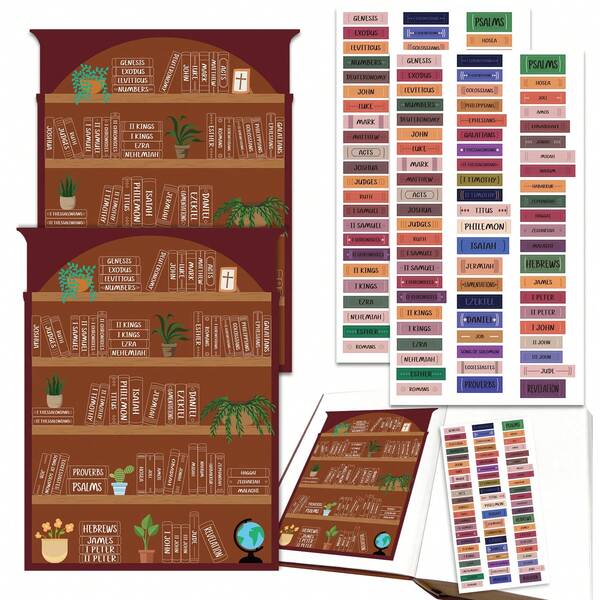 GIURKUU Bibel Lesefortschritts-Aufkleber & Studien-Zubehör-Set, Bibel-Accessoires, Bibel-Tabs für Frauen - Geschenke für Anfänger auf ihrer Reise, 1/2 Sets (2 Blätter pro Set), 7,6"X7"