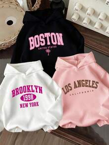 3pcs Tween Girl Graphic Print Sweatshirt Set, Warm & Comfortable Thermal Lined Pullover Sweatshirt Pullover For Autumn/Winter