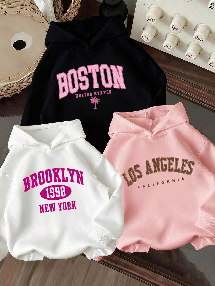 3pcs Tween Girl Graphic Print Sweatshirt Set, Warm & Comfortable Thermal Lined Pullover Sweatshirt Pullover For Autumn/Winter