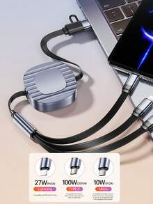 6-In-1 Fast Charging Charger Cable &Retractable One Tow Three Cable, Durable TPE Material Charging Data Line Compatible With Iphone17/16/15/14/13/12/11 Pro Max/XS MAX/XR/XS/X/8/7 Plus/Vivo/OPPO And Compatible With Samsung Series, Universal High Efficiency Charge Cable Compatible With IPhone, Android - Multicolor - View 10