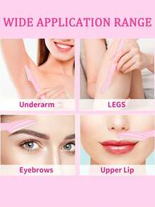 30/12/6/3/1 浅粉色眉毛剃刀套装，包含眉毛修剪器、剃毛器、去角质脱毛工具、身体及面部脱毛护理套装，配有精密刀头盖和长柄刀片，适合女性旅行使用。