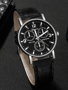 4pcs/Set Best Friend Family Quartz Watch Fashion Black And White Leather Quartz Watch Set Multifunctional Commuter Fashion Casual Watch - Black - View 6