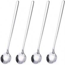 4 Pack Stainless Steel Coffee Spoon 6.7 Inch Stirring Spoons Cocktail Stirring Spoons For Coffee Tea Dessert Cake Ice Cream Cappuccino Silver - 銀色 - 查看 1