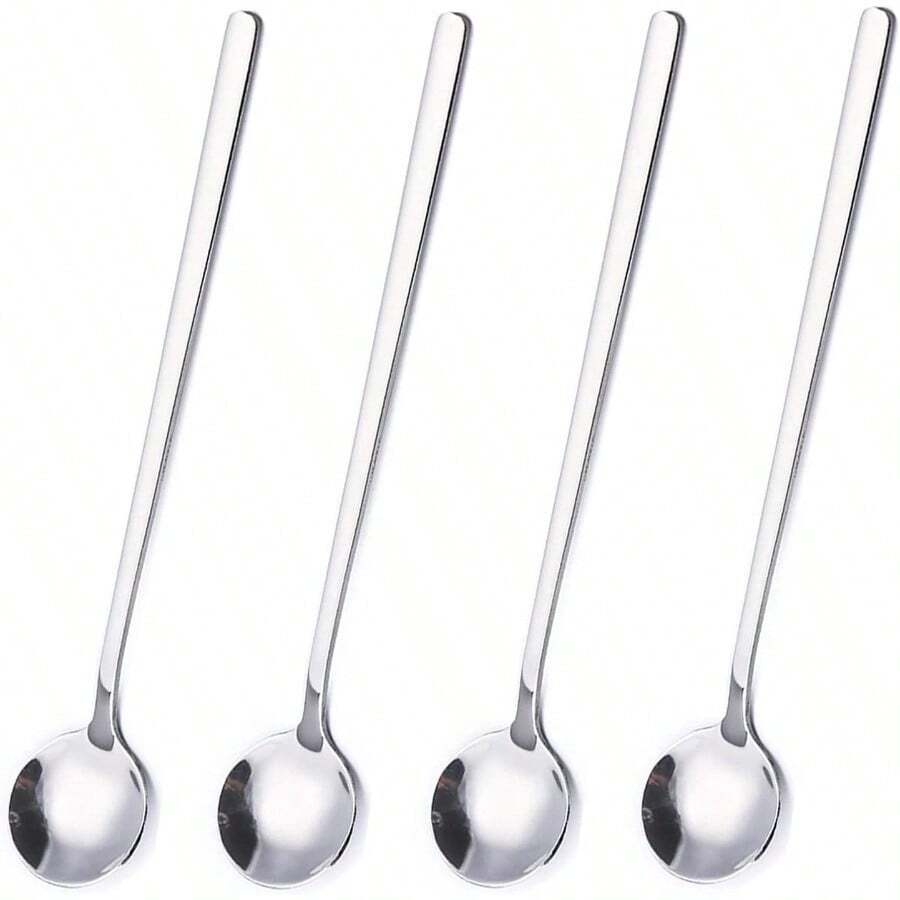 4 Pack Stainless Steel Coffee Spoon 6.7 Inch Stirring Spoons Cocktail Stirring Spoons For Coffee Tea Dessert Cake Ice Cream Cappuccino Silver - 銀色 - 查看 1