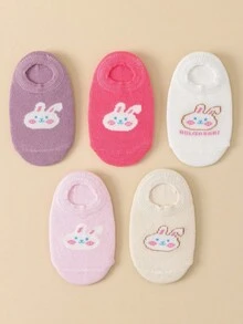 5 par mjuka, andningsbara strumpor med söta kaninmönster för flickor, lämpliga för spädbarn från 0–5 år, alla årstider - Multifärgad - Visa 12