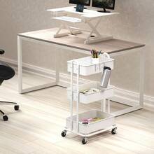 3 Tier Trolley, Metal Utility Cart, White - White - View 3