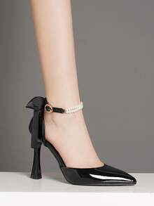 New Spring Fashion Bowknot Black & Burgundy High Heel Pointed Toe Pumps, French Style Versatile Party & Wedding Shoes For Women