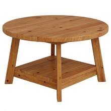 LITTLE TREE Farmhouse Round Coffee Table, Solid Wood 2-Tier Accent Table With Storage Shelf & Tapered Legs For Small Spaces - Apricot - View 8