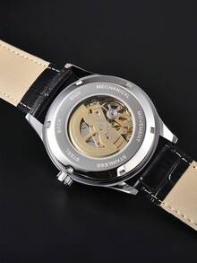 LONGLUX 1 Đồng hồ cơ tự động rỗng cho nam, Đồng hồ dây da thời trang, Quà tặng - màu đen - Xem 7