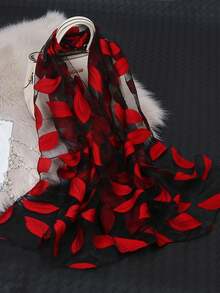 1pc Red Cut-Out Leaf Pattern Scarf For Women, Shawl Suitable For Party, Outings And Versatile For All Seasons Winter Fall - Red - View 16