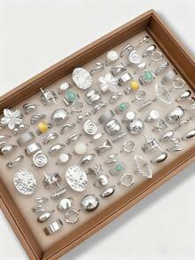 15/5/7/8pcs Set Asymmetrical Hollow Heart Rhinestone Faux Gemstone Star Burst Design Chunky Rings, Cute Stackable Fashionable Elegant Vintage Style, Suitable For Holiday, Party, Date, Daily Wear, Gift - Gold - View 13