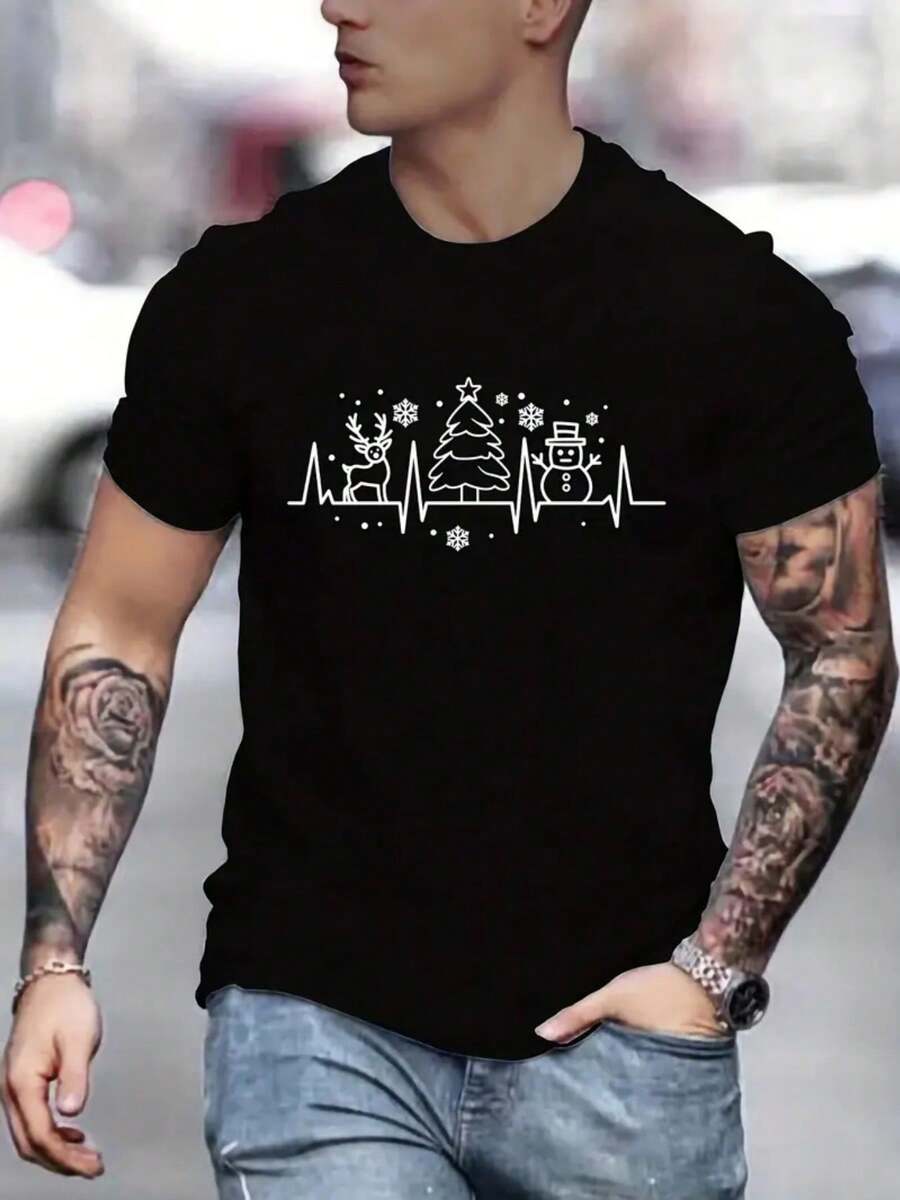 Camiseta estampada de moda y versátil - Negro - Ver 1