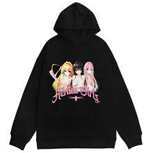 Y2K Hooded Sweatshirt Harajuku Retro Goth Graphic Print Oversized Hoodie Sweatshirts Hip Hop Streetwear Loose Pullover Punk Tops - 黑色 - 查看 1