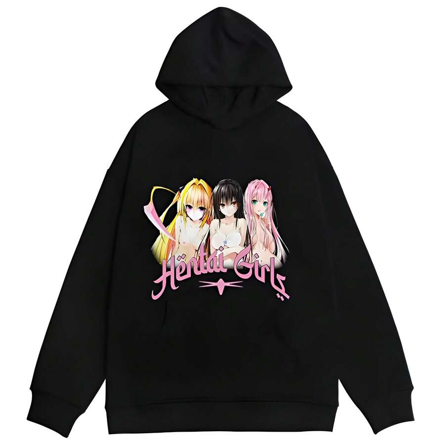 Y2K Hooded Sweatshirt Harajuku Retro Goth Graphic Print Oversized Hoodie Sweatshirts Hip Hop Streetwear Loose Pullover Punk Tops - 黑色 - 查看 1