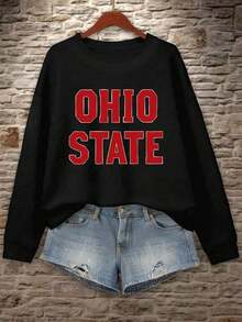 Christmas Outfit WomenTeediy Women's Ohio State Collegiate Sweatshirt - Pink With Red Lettering, Geometric Block Letter Design, Long Sleeve Casual Pullover, Machine Washable Autumn Winter Apparel, Winter Clothing |     Crew Neck |     Long Sleeve TopWomen's Crew Neck Sweatshirt, New Autumn/Winter Arrival For Everyday Casual WearLoose And Comfortablelong Sleeve Tops Women Thanksgiving Outfit Women - [Màu đỏ] - Xem 7