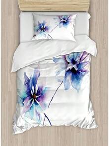Winter Duvet Cover Set, Merry Theme Delicate Snowflakes, Vintage Holiday Pattern, 3 Piece Bedding Set With 2 Pillow Shams, Size, Teal White - 白色 紫色 藍色 - 查看 1