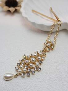 Fashionable Elegant Hollow Flower Imitation Pearls Hairpins Forehead Decorations Belly Dance Accessory Hair Jewelry Between The Eyebrows Drop Ornaments Alloy Material Hair Clip For Women Daily Casual Party Wedding Bride Hair Barrette Decorative Accessories