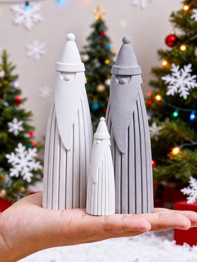 1PC 3D Faceless Santa Claus Silicone Candle Mold, DIY Handmade Creative Long Stripe Christmas Series Plaster Ornaments Mold Craft Gifts, Home Xmas Decor