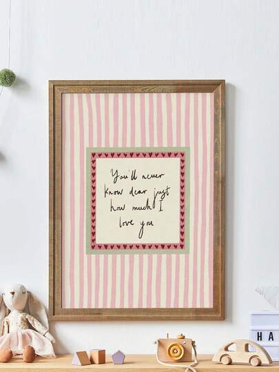 1pc Framed Canvas Wall Art, Suitable For Children's Room, "Darling, You'll Never Know How Much I Love You." Pink And Green Baby Room Decor, Warm Striped Wall Painting, Suitable For Nursery - Physical Printed Product - Applicable For: Children's Room Decor, Nursery Decor, Playroom Decor, Kindergarten Decor, Boys/Girls Room Decor, Waterproof. Party Decor Gift, Suitable For Girls Birthday, Girls Bedroom, Baby Supplies, Boys Gift, Nursery Decor.