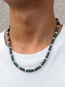 1pc Fashionable Natural Coconut Shell Beaded Necklace, Suitable For Men's Casual Daily Wear, Beach & Holiday Outfit, Boyfriend Gift - Multicolor - View 3