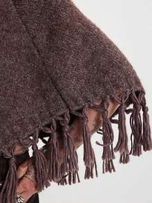 Women Tassel Poncho Sweater Y2K Knitted Pullover Poncho Shawl Lightweight Fringe Wrap Cardigan Knitwear Cape - 棕色 - 查看 4