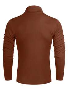 Men's Turtleneck Shirts, Long Sleeve Casual Pullover Lightweight Slim Fit Knitted Sweaters Basic Soft Tops - 棕色 - 查看 2