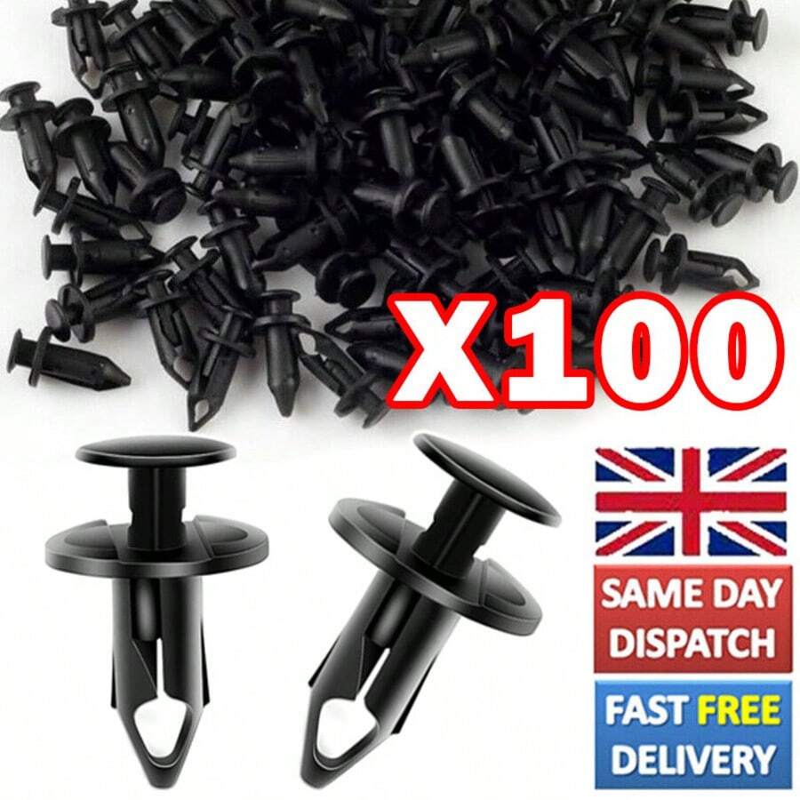 100Pcs Black Longer Premium Trim Panel Fixing Clips Carpet Lining Universal UK - Black - View 1