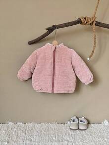 Toddler Baby Girl Thick Thermal Lined Zip-Up Short Jacket, Winter - Pink - View 4