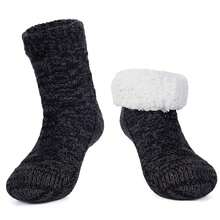 LEMZONE Men's Fluffy Slipper Socks Non Slip Winter Warm Cozy Fleece Lining Cabin Socks With Grips,7-12,Black - màu đen - Xem 1