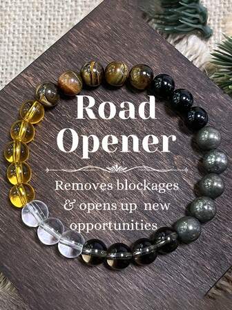 YAUKIA 1pc Yellow Tiger's Eye & Pyrite Natural Stone Beaded Bracelet For Men - Vintage Wearable Accessory,Protection And Innovation