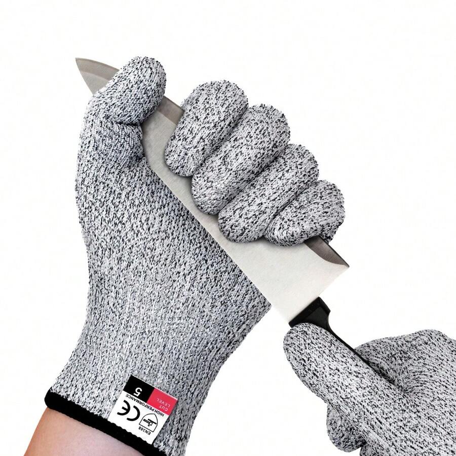 Guantes resistentes a cortes de grado 5, aptos para trabajos en cocina y al aire libre, así como para el procesamiento de carne. Lavables a máquina, permiten una gran destreza manual. Ideales para carniceros, recolectores de ostras y para uso en interiores y exteriores. - Gris plata - Ver 1