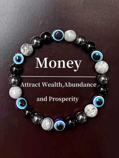 1件装黑曜石邪眼幸运手链 - 象征富足、财富、繁荣，节日灵性优雅珠宝礼品配饰，男女皆宜