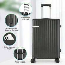 tooluck 5 Piece Luggage Sets(4-YEARS WARRANTY) ABS+PC Suitcases With Wheels And Side Hook Hardshell 20/24/28 Inch Luggage With Duffel Bag Travel Bag,Black - 5pcs 黑色 - 查看 6