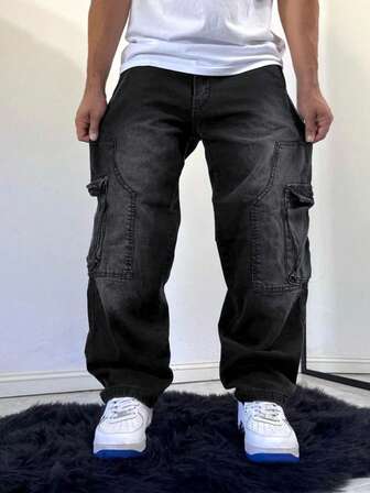 1pc Men's Loose Fit Ombre Grey Denim Jeans