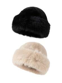 1pc Women Winter Furry Hat, European & Korean Style Warm Headwear, Solid Color Cute & Versatile, Thicker Design Winter Outfits
