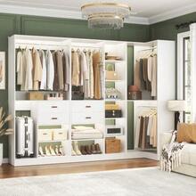 110'' Set Of 3 Corner Closet Organizer System With Wood Drawers And Hanging Rods - trắng - Xem 3