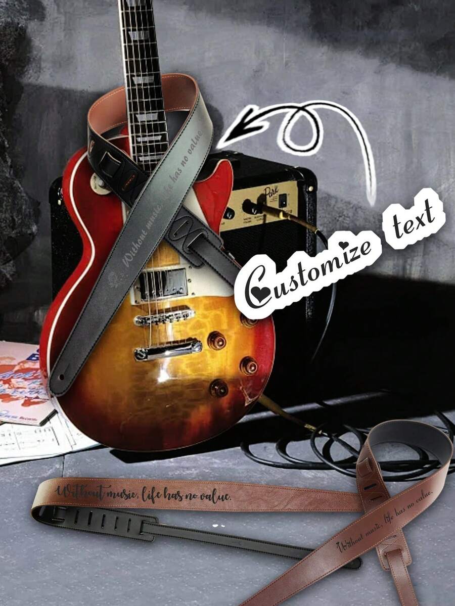 1pc Personalized Custom Guitar Strap With Laser-Engraved Text/Name, Leather Guitar Strap With Adjustable Leather Ends, Suitable For Guitars, Ukuleles, And Basses. An Ideal Choice For Guitar Players, Perfect For Instrument Storage, Gifts For Music Lovers, Personalized Guitar Accessories, Musician Gifts, Gifts For Mother's Day, Father's Day, Valentine's Day, And Christmas, Suitable For Men And Women, Friends, Anniversaries, And Birthdays, A Perfect Gift For Autumn And Winter. - Multicolor - View 1
