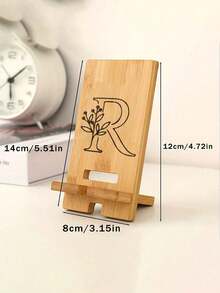 Initial A-Z Portable Phone Holder, Carving Techniques Diy Detachable Assembly Phone Holder, Creative Integrated Folding Phone Holder, Carving Flower Letter Patterns With Lines, Slouchy Desktop Retractable Phone Holder - Khaki - View 11