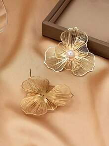 1 Pair Vintage Elegant Metallic Gold Textured Floral Pendant Earrings, Suitable For Women's Daily, Party, Holiday, Gift - 黃金 3 - 查看 7