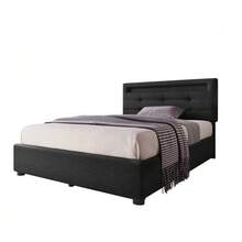Bed Frame With LED Lighting And 2 Drawers, Single Upholstered Bed 90x200cm, Height-Adjustable Headboard, Wooden Slatted Base, Grey (Mattress Not Included) - 黑色 - 查看 10