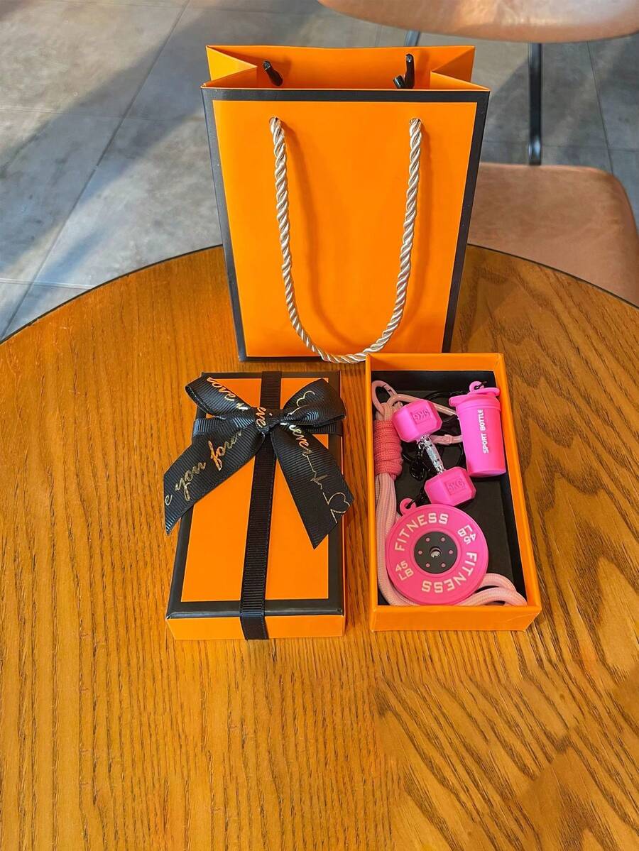 Colorblock Barbell & Dumbbell Pendant, Fitness Accessory, Fitness Inspiration Lanyard, Gym Barbell & Dumbbell Charm, Gym Barbell & Dumbbell Water Bottle Pendant, Backpack Charm, Sports & Fitness Gear, Gift Box Packaging, Suitable For Gifting To Friends