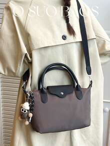 冬季新款迷你时尚手提包，采用撞色设计，尼龙防水面料，单肩包、方形包和蔬菜篮包款式，适合通勤上班、聚会和假日约会。尺寸：长12.6英寸*宽4.3英寸*高7.9英寸 - 咖啡 - 查看 7