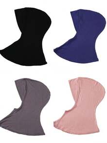 4 Peças/Conjunto Touca Interna Modal de Cor Sólida Com Capa Para o Pescoço, Elástica, Macia e Respirável para Mulheres, Lenço, Chapéu, Acessórios de Abaya, Véu Diário