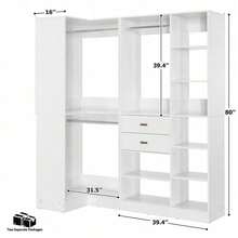 110'' Set Of 3 Corner Closet Organizer System With Wood Drawers And Hanging Rods - trắng - Xem 8